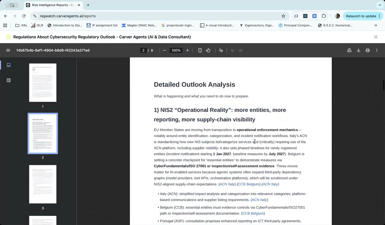 In-browser PDF viewer showing a Cybersecurity Regulatory Outlook report